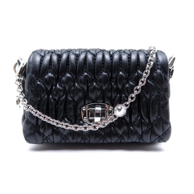 NEUF SAC A MAIN MIU MIU MINI SAC MIU CRYSTAL CUIR NAPPA CLOQUE NOIR CLUTCH 540€