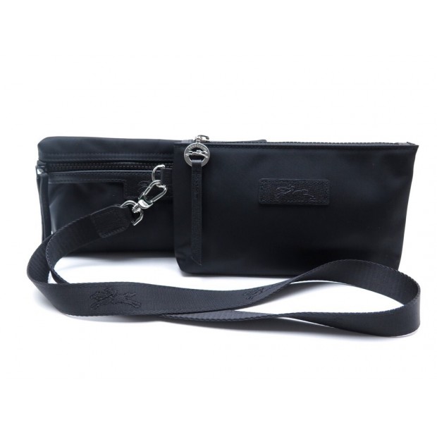 NEUF LOT 2 POCHETTES LONGCHAMP LE PLIAGE NEO EN TOILE NOIR TROUSSE POUCH 175€