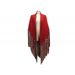 CHALE HERMES PONCHO A FRANGES EN CACHEMIRE & LAINE ROUGE RED FRINGED SHAWL 2800€