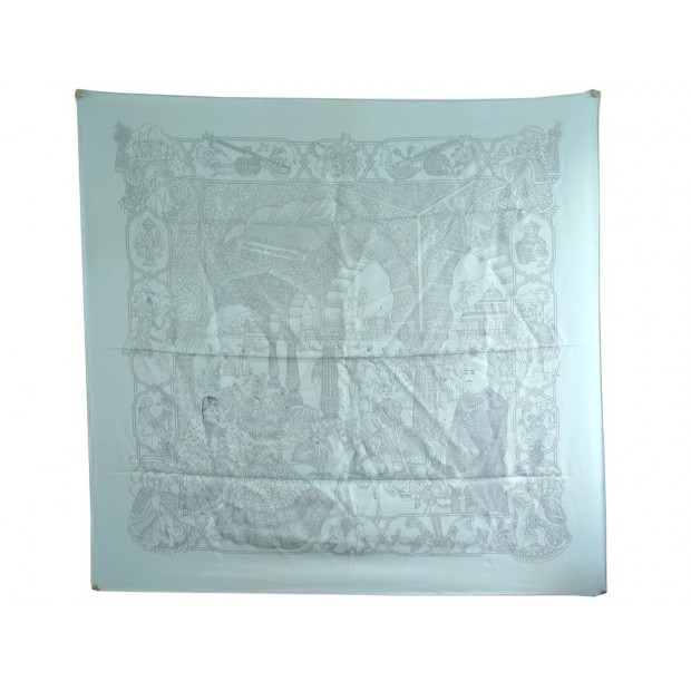 FOULARD HERMES SPLENDEUR DES MAHARAJAS CATHERINE BASCHET SOIE BLEU + BOITE 385€