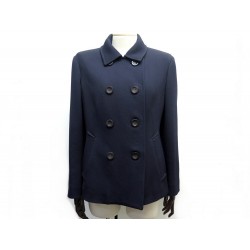 MANTEAU PRADA CABAN 29Y541 46 IT 42 FR L EN LAINE BLEU MARINE WOOL COAT 2600€