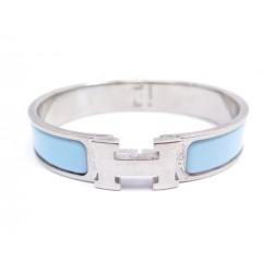 BRACELET HERMES CLIC H 17 CM EMAIL BLEU CLAIR & FINITION PALLADIE ENAMEL 555€