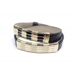 BRACELET BULGARI ABU SERPENTI DOUBLE TOUR EN CUIR LEZARD NOIR + BOITE 450€