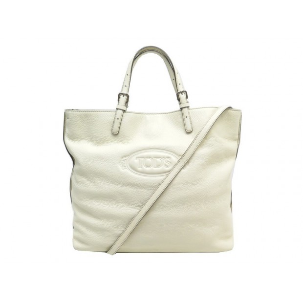 SAC A MAIN TOD'S CABAS EN CUIR GRAINE BLANC BANDOULIERE LEATHER HAND BAG 1100€