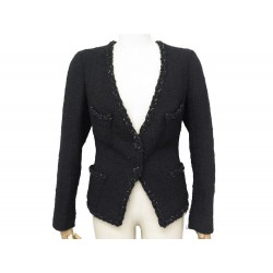 NEUF VESTE CHANEL U01382 M 38 EN TWEED DE COTON NOIR NEW JACKET VEST 4200€