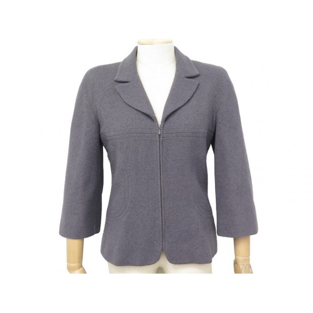 VESTE ZIPPEE CHANEL U01958 M 38 EN TWEED DE LAINE GRIS WOOL JACKET VEST 4200€