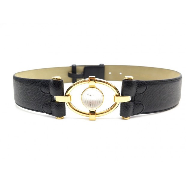 NEUF CEINTURE LALIQUE TAILLE 70 EN CUIR NOIR & BOUCLE CRISTAL + BOITE NEW BELT