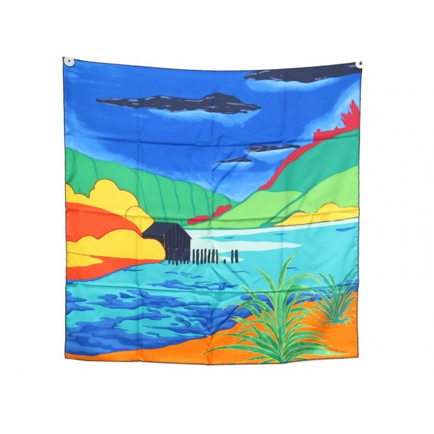 RARE NEUF FOULARD HERMES AU BOUT DU MONDE CARBONNE CARRE 90 SOIE BOITE SCARF