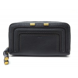 NEUF PORTEFEUILLE CHLOE MARCIE ZIPPE 3P0570 MONNAIE EN CUIR NOIR NEW WALLET 425€