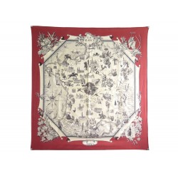 VINTAGE FOULARD HERMES LA FRANCE DE LA PERRIERE CARRE 90 EN SOIE ROUGE SCARF