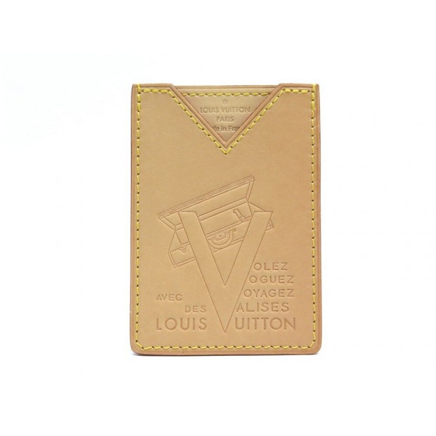 NEUF PORTE CARTES LOUIS VUITTON VOLEZ VOGUEZ VOYAGEZ EN CUIR NATUREL CARD HOLDER