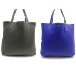 SAC A MAIN HERMES DOUBLE SENS 36 CABAS CUIR CLEMENCE BLEU & GRIS TOTE BAG 2680€