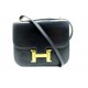 VINTAGE SAC A MAIN HERMES CONSTANCE CUIR BOX NOIR ATTRIBUTS EN METAL DORE 