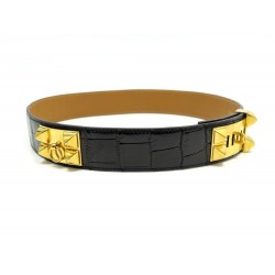 CEINTURE HERMES MEDOR COLLIER DE CHIEN EN CUIR CROCODILE POROSUS NOIR BELT 3750€