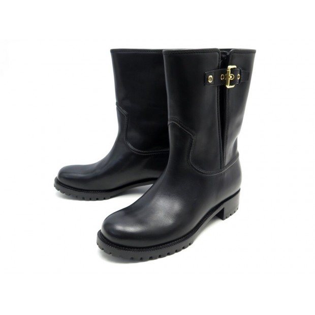 CHAUSSURES LOUIS VUITTON SUZY 37 BOTTINES MOTARD CUIR NOIR LEATHER BOOTS 1280€