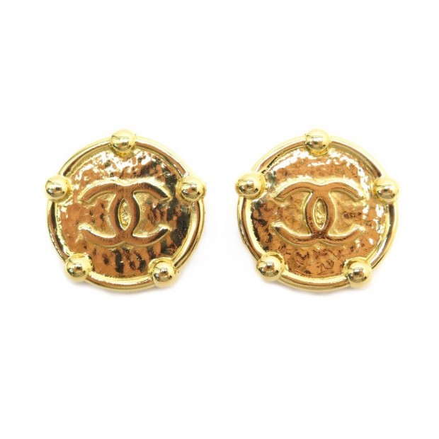 NEUF VINTAGE BOUCLES D'OREILLES CHANEL 1986 LOGO CC DE CASTELLANE DORE EARRINGS