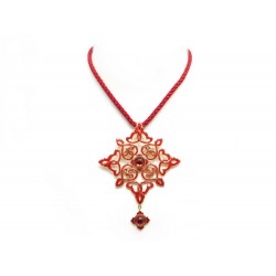 NEUF COLLIER LALIQUE IRENE PENDENTIF 48 CM EN EMAIL ROUGE +ECRIN ENAMEL NECKLACE