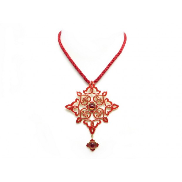 NEUF COLLIER LALIQUE IRENE PENDENTIF 48 CM EN EMAIL ROUGE +ECRIN ENAMEL NECKLACE