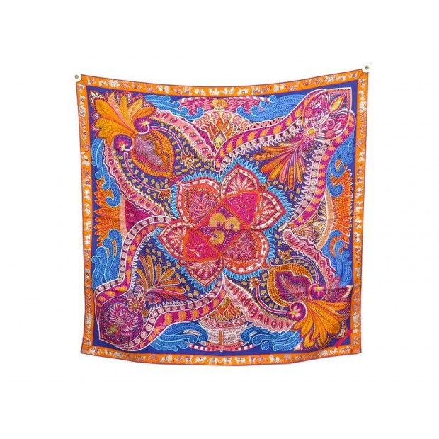 NEUF FOULARD HERMES LE JARDIN DE LA MAHARANI SOIE ORANGE + BOITE SILK SCARF NEW