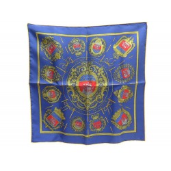 NEUF FOULARD HERMES LES ARMES DE PARIS GAVROCHE EN SOIE BLEU + BOITE SCARF 180€