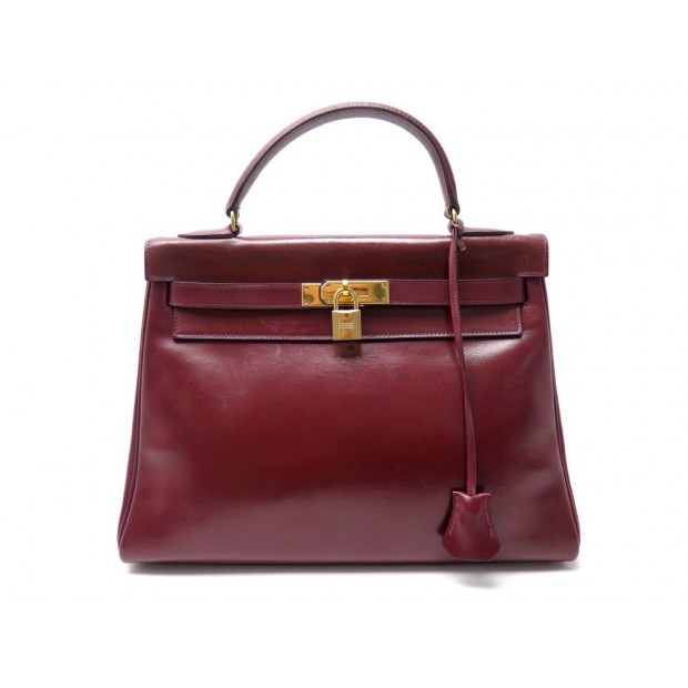 VINTAGE SAC A MAIN HERMES KELLY 32 EN CUIR BOX BORDEAUX LEATHER BAG PURSE 7500€