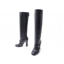 CHAUSSURES CHANEL BOTTES FERMOIR TIMELESS G29239 36.5 EN CUIR NOIR + BOITE 1950€