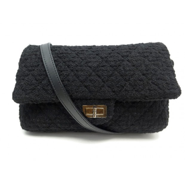 SAC A MAIN CHANEL 2.55 GRAND GM BANDOULIERE EN TWEED NOIR BLACK HANDBAG 10500€