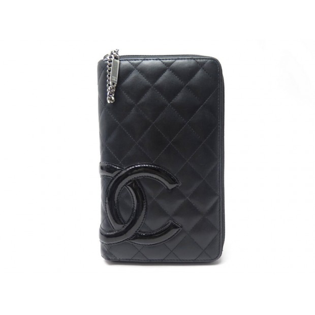 PORTEFEUILLE CHANEL CAMBON CUIR MATELASSE NOIR COMPAGNON LEATHER WALLET 1050€