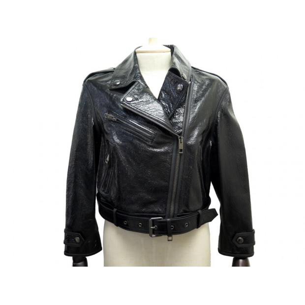 NEUF VESTE BURBERRY PERFECTO M 40 EN CUIR VERNIS NOIR NEW LEATHER JACKET 3550€