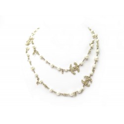 COLLIER CHANEL SAUTOIR PERLES & LOGO CC EN METAL DORE GOLDEN NECKLACE 1270€