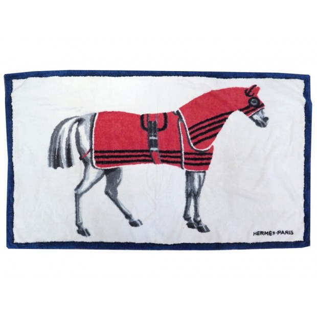 DRAP DE PLAGE HERMES CHEVAL SERVIETTE DE BAIN EN COTON BLANC HORSE TOWEL 460€