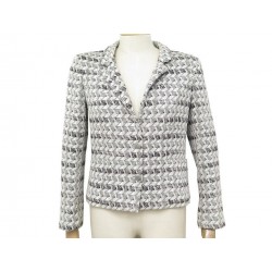 VESTE CHANEL EN TWEED DE COTON ARGENTE TAILLE 38 M COTTON JACKET VEST 4200€