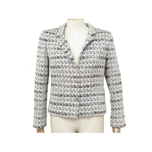 VESTE CHANEL EN TWEED DE COTON ARGENTE TAILLE 38 M COTTON JACKET VEST 4200€