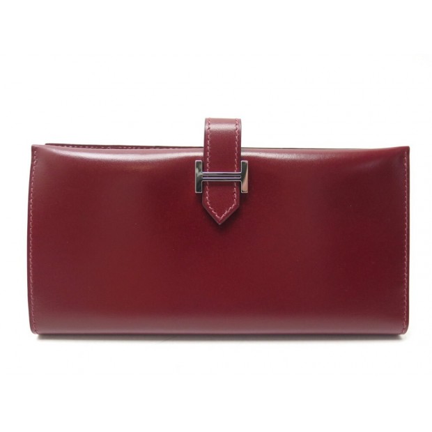 NEUF PORTEFEUILLE HERMES BEARN EN CUIR EVERCALF ROUGE NEW LEATHER WALLET 2180€