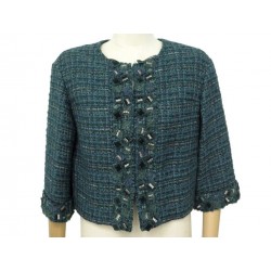 NEUF VESTE CHANEL P44384 M 40 EN TWEED DE LAINE MELANGEE BLEU JACKET VEST 4200€