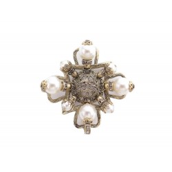 NEUF BROCHE CHANEL A35132 CROIX EN PERLES METAL DORE + BOITE PEARLS BROOCH 690€