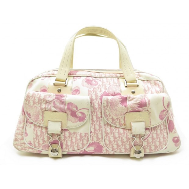 SAC A MAIN CHRISTIAN DIOR POLOCHON GIRLY GM TOILE OBLIQUE BLANC ROSE HAND BAG