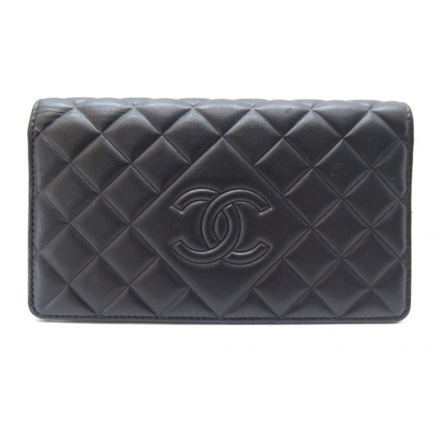 NEUF PORTEFEUILLE CHANEL LOGO CC EN CUIR MATELASSE NOIR + BOITE NEW WALLET 810€