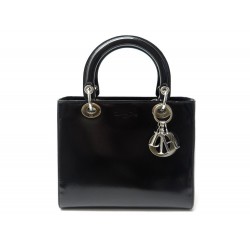 SAC A MAIN CHRISTIAN DIOR LADY MEDIUM EN CUIR VERNIS NOIR LEATHER HAND BAG 3900€