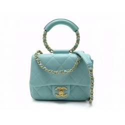 NEUF SAC A MAIN CHANEL CIRCULAR HANDLE S AS1357 BANDOULIERE CUIR TURQUOISE 4200€