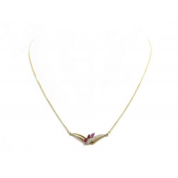 COLLIER 43 CM EN OR JAUNE 18 DIAMANTS ET RUBIS DIAMONDS & YELLOW GOLD NECKLACE