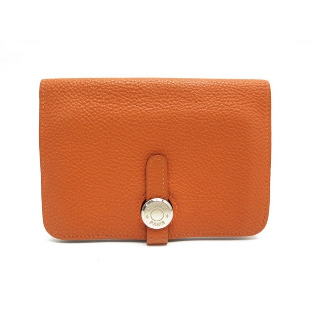 PORTEFEUILLE HERMES DOGON COMPACT EN CUIR TOGO ORANGE PORTE MONNAIE WALLET 1260€