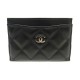 NEUF PORTE CARTES CHANEL CLASSIQUE TIMELESS LOGO CC EN CUIR AGNEAU NOIR 370€