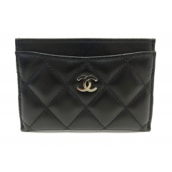 NEUF PORTE CARTES CHANEL CLASSIQUE TIMELESS LOGO CC EN CUIR AGNEAU NOIR 370€