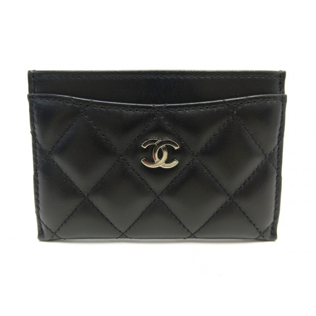 NEUF PORTE CARTES CHANEL CLASSIQUE TIMELESS LOGO CC EN CUIR AGNEAU NOIR 370€