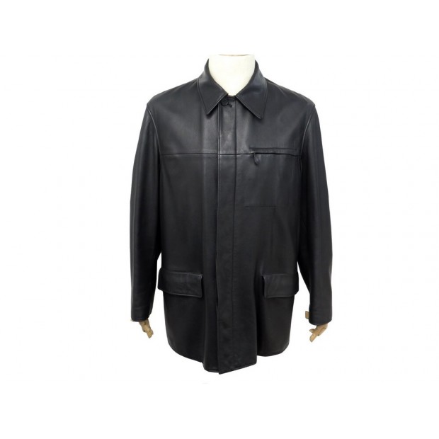 MANTEAU HERMES VESTE L 52 EN CUIR DE CERF NOIR DEER LEATHER COAT JACKET 9300€