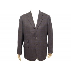 VESTE HERMES G9105 L 52 CACHEMIRE MARRON A CARREAUX CASHMERE JACKET VEST 2500€