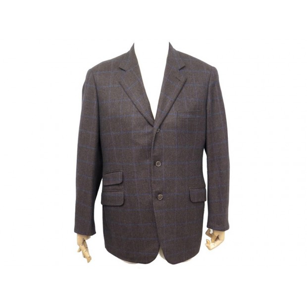 VESTE HERMES G9105 L 52 CACHEMIRE MARRON A CARREAUX CASHMERE JACKET VEST 2500€