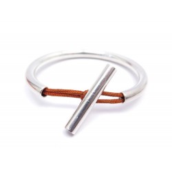 BRACELET HERMES FREGATE 15CM EN ARGENT MASSIF CORDON SOIE ORANGE + BOITE 380€