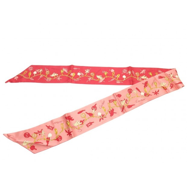 NEUF FOULARD CARTIER TWILLY ECHARPE EN SOIE ROSE 145 X 9 CM PINK SILK SCARF